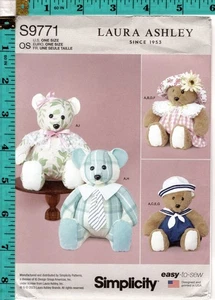 "20" Plush Bear with Clothes and Hats" ©2022 Simplicity Laura Ashley S9771 NEW - Picture 1 of 5