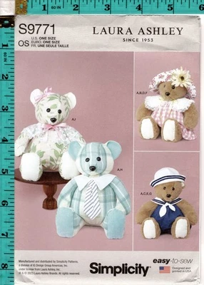 "20" Plush Bear with Clothes and Hats" ©2022 Simplicity Laura Ashley S9771 NEW - Image 1 of 4
