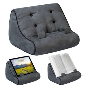 Book Pillow Tablet Stand for Bed Grey - Premium Cushioned Book Holder for Han... - Picture 1 of 8