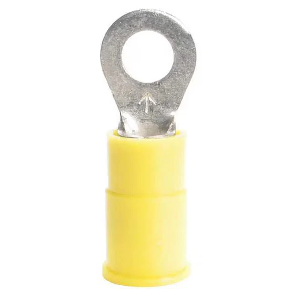 Ring Terminal, 1/4 in Stud Size, 10 AWG, 1,000 V, Vinyl Insulated, Yellow, Crimp - Image 1 of 1