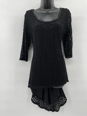 Top túnica Monroe N Main negro crochet encaje con mangas 3/4 grande nuevo con etiquetas Foto 1 de 4