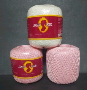 South Maid Crochet Thread- Color (2) ORCHID PINK #401 & (1) WHITE #1  -SIZE 10's - Picture 1 of 10