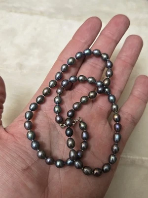 Genuine Peacock Freshwater Pearl Necklace 6–8mm Baroque Pearls, 18” 925 Stamped - Image 1 of 4