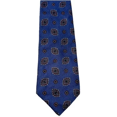 ENRICO GUCCINI Silk Tie Blue Medallions 3.5" Mens Classic Made USA Neckwear - Image 1 of 4