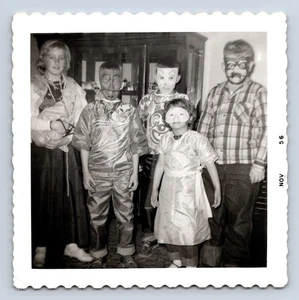 Vintage Photograph Kids Dressed Up in Halloween Costumes 1956 3.5 by 3.5 - Picture 1 of 2