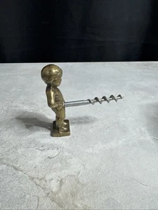 Vtg Bruxelles Brass Nude Naughty Boy Figure Corkscrew Wine Opener Bar Tools B18 - Imagen 1 de 7
