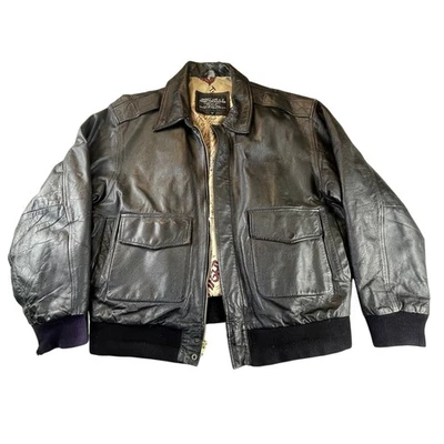 Vintage Flyer’s Leather Bomber Jacket Type A-2 US Army Air Force Men's L Map - Image 1 of 4