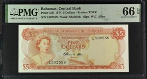 Bahamas 5 Dollars 1974 P-37b PMG 66 EPQ - Bild 1 von 2