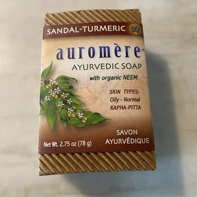Auromere Ayurvedic Soap with Neem Sandal Turmeric all natural organic - Image 1 of 4