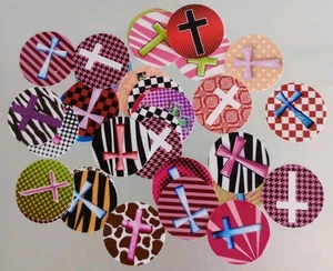1" Card Stock Craft Circles Cross Faith Theme Bottle Caps 32 Count New #3 - Picture 1 of 4