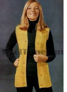 Cardigan senza maniche da donna modello maglia design cavo lungo gilet DK filato - Foto 1 di 1