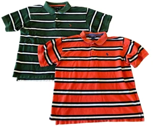 2 US POLO ASSN golf POLO collared SHIRTS green & orange stripes MENS 2XL/XXL lot - Picture 1 of 12