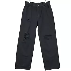 Denim Jeans Distressed Size Large 32x31 Regular Wide Leg High Rise Black NWOT - Picture 1 of 9