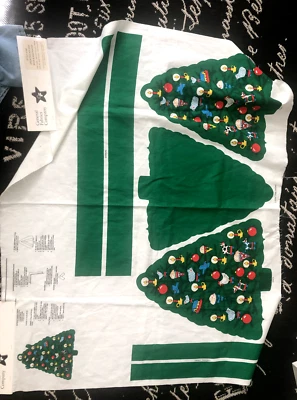 Vtg 1 Yd GENERAL FABRIC Xmas Tree Cut & Sew QUILT PANEL Green Pillow Bag Crafts - Image 1 of 4