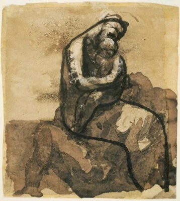 Maternidad por Auguste Rodin 1905 - Dibujo modernista íntimo impresión de emoción humana Foto 1 de 2