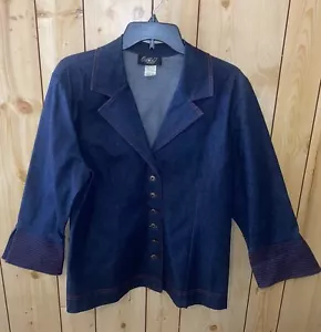 OMG Collection Jeansjacke Damen 14 Blau Denim Rote Nähte Knopfleiste - Bild 1 von 5