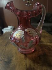 Vintage fenton cranberry glass hand painted small pitcher