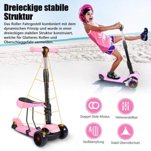 3-in-1 Kinder Roller Scooter Tretroller mit LED Licht Räder & Klappbarer Sitz - Bild 1 von 7