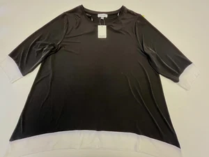 Neu mit Etikett Calvin Klein Damen 1X schwarz weiß Farbblock Pullover Oberteil 3/4-Ärmel - Bild 1 von 12