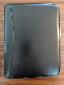 Franklin Covey 1-1/2” Black Vintage Leather Zipper Binder - Picture 1 of 12