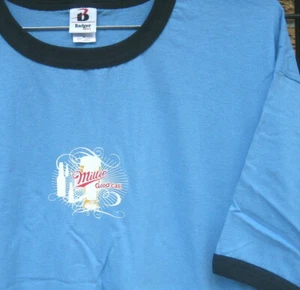 New (XL) Retro Vintage logo MILLER LITE T Shirt RINGER gray bar baseball racing - Picture 1 of 9