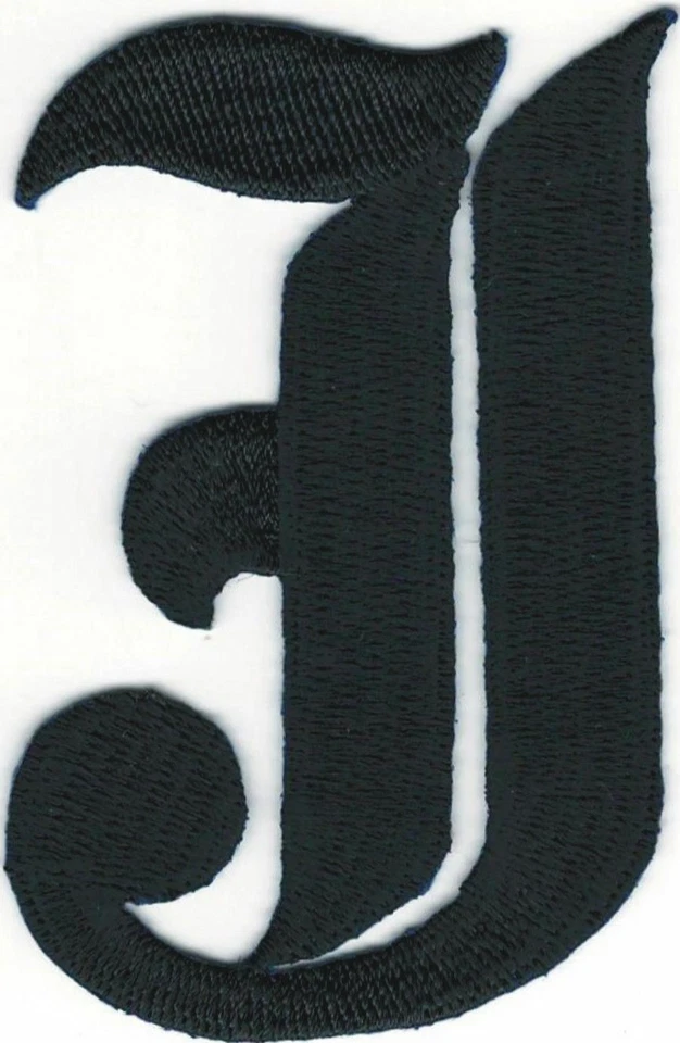 3" Fancy Black Old English Alphabet Letter J Embroidered Patch - Image 1 of 1