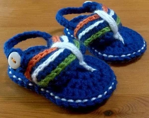 Handmade Crochet Baby Sandals Baby Shoes Flip Flop Style -Size M (3-6 months) - Picture 1 of 1