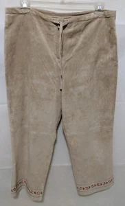 Brandon Thomas Women's Leather Suede Beige Embroidery Crop Capri Boho Pants 16 - Picture 1 of 7