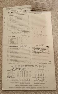 Cricket Scorecard: Minor Counties Suffolk vs Hertfordshire 1952 @ Felixstowe. - Picture 1 of 3