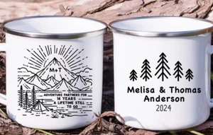 14th Year Wedding Anniversary Camper Mug Mountain Hiking Adventure Couple Gift - Picture 1 of 7
