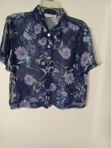 Impressions Of California Damen Top Gr. XS blau transparent geblümt Bluse - Bild 1 von 3