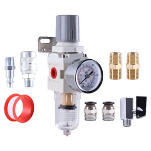 1/4 Inch Air Compressor Filter Regulator Water Oil Separator & Pressure Gauge - Picture 1 of 9