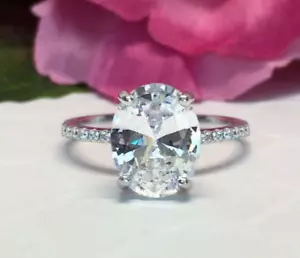 3.25 CT Oval Diamante Sintético 14K Bañado en Oro Blanco Solitario Pedida Anillo - Imagen 1 de 5