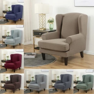 Stretch 2-Piece Jacquard Wing back Armchair Chair Slipcovers Furniture Protector - Picture 1 of 75