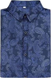 Sliktaa Mens Classic Vintage Long Sleeve Shirts Button Down Stand Collar Tuxedo - Picture 1 of 6