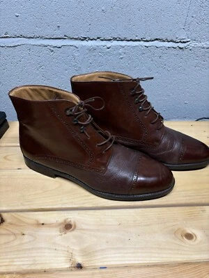 Mezlan Marrón Coñac Talla 8 M Encaje Cuero Botas Hechas a Mano España Hombres Vibram Foto 1 de 4