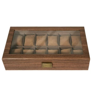 Uhrenbox 12 Fächer Holz mit Glasdeckel Schmuck Aufbewahrung Organizer Vitrine - Bild 1 von 21