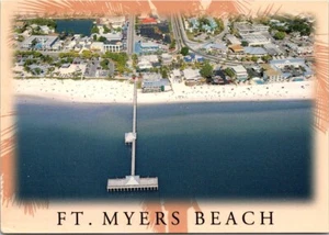 Ft. Myers Beach Florida Gulf Coast Beach Pier Aerial View FL c2000 Postcard - Picture 1 of 2