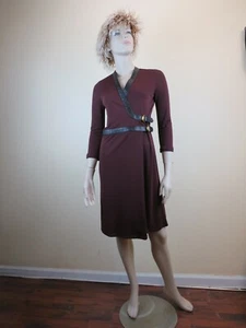 NEW GUCCI WOOL BURGUNDY LEATHER LONG SLEEVES GOLD BUCKLES BELTED DRESS 38 ITALY - Picture 1 of 12
