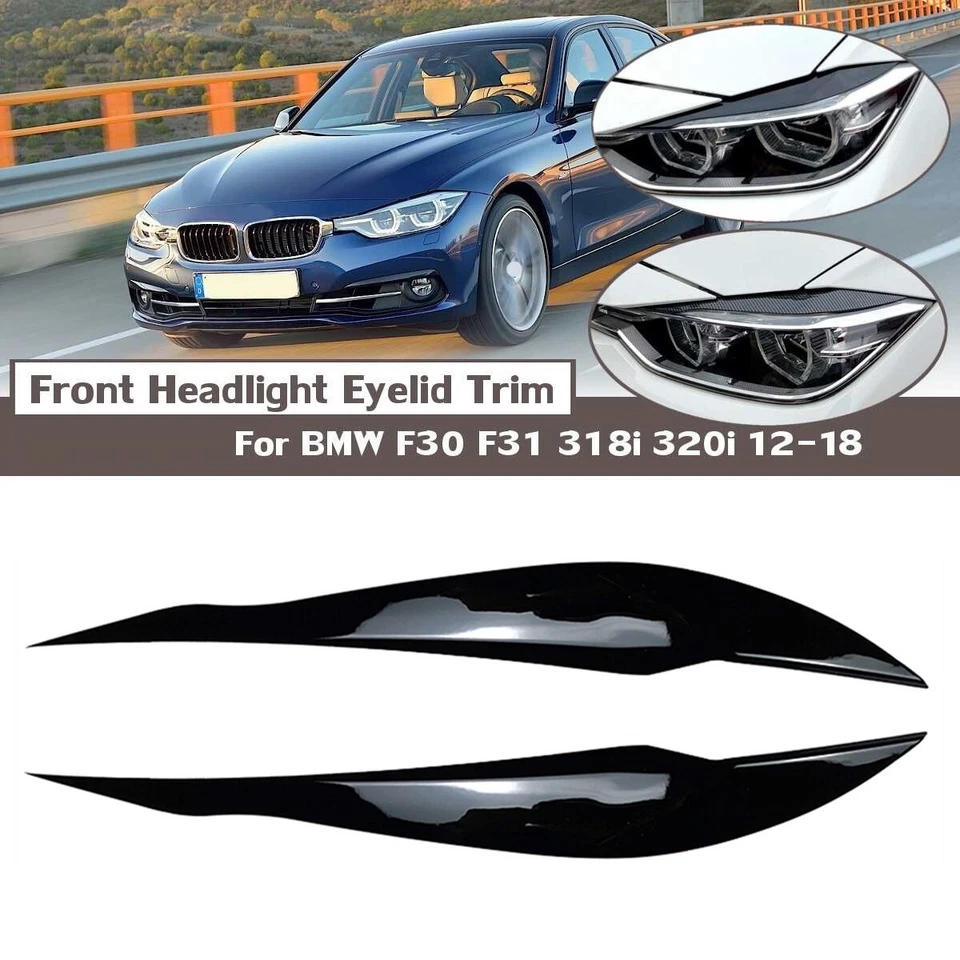 Para BMW 318i 320i 2012-2018 Negro Brillante Faro Coche Cejas Párpados Cubierta Borde Foto 1 de 4