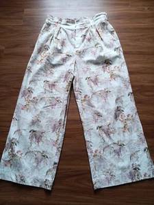Alex Marie Pants Womens Size L Floral Print Wide Leg Pull On Linen Elastic Waist - Picture 1 of 13