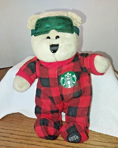 STARBUCKS 2020 HOLIDAY Bearista 10" Bear Sleeping Mask Plaid Pajamas Limited Ed - Picture 1 of 4