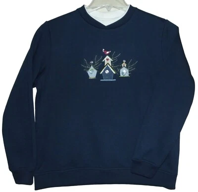 Studio Works Sweatshirt Womens Size Medium navy blue Bird House crew neck - Image 1 of 4