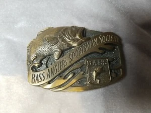BASS Anglers Sportsman Society Belt Buckle Brass Vintage - Picture 1 of 6