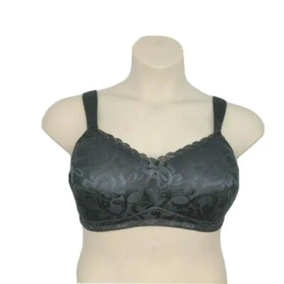 Comfort Choice Womens Jacquard Wireless Bra No Wire Plus Size 42C Black Lace - Image 1 of 4