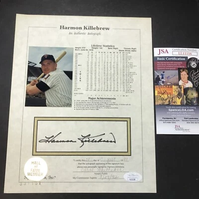 Harmon Killebrew MLB Twins AMERICAN SPORTS COLLECTIBLES STAT SHEET JSA CERTIFIED - Image 1 of 4