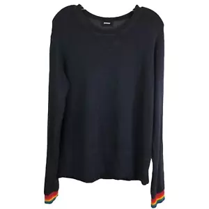 Monrow Sweatshirt Damen L marineblau Rundhalsausschnitt Pullover Regenbogen Handgelenke Stretch - Bild 1 von 8
