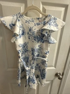 gb girls romper Blue White Floral Size 8 - Picture 1 of 15