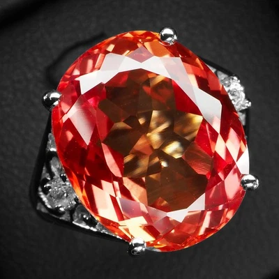 White Gold Plated 925 Sterling Silver Rings Sunset Orange Sapphire 13.80Ct Oval - Image 1 of 4