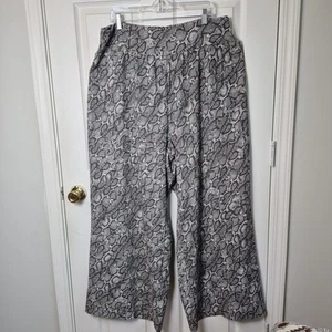 Bar III Womens Size 2X Wide Leg Pants High Smocked Waist Gauzy Flowy Gray White - Picture 1 of 6